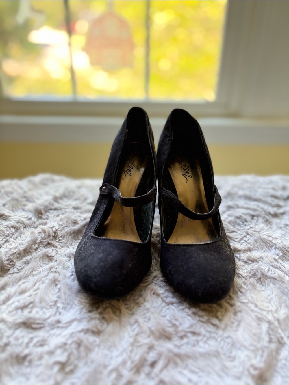 Black Mary Jane Heels - Classic Women's Pumps suede material size 7